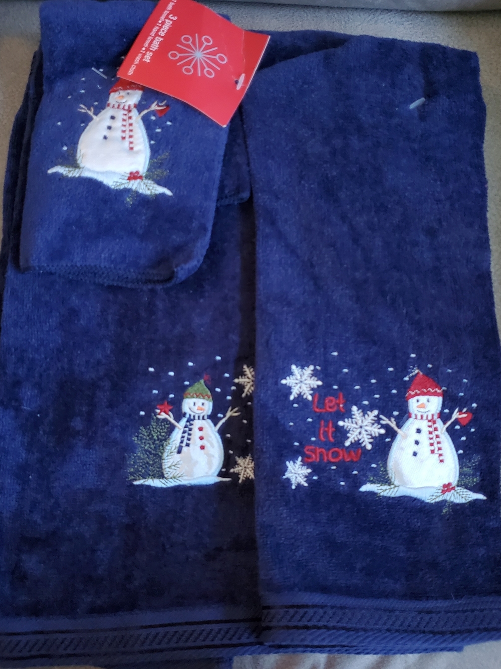 Kohl's Navy Snowman 'Let It Snow' Holiday Towel Set